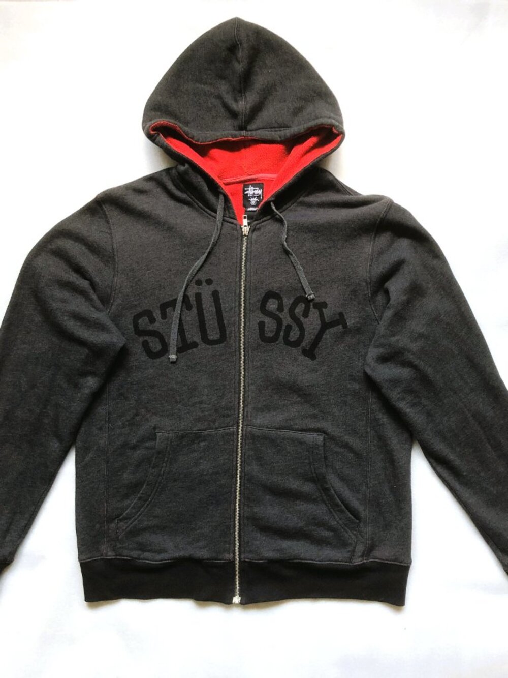 Rare VTG Men's Stüssy Men's Black and Red Jersey Hoodie. Large